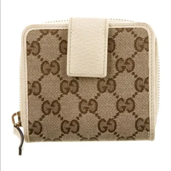 🆕 Authentic GUCCI Compact GG Canvas Leather Beige/Off-white Zip Wallet Bi-Fold - Picture 9 of 9